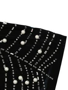 女士性感深V领假羽毛露肩热钻网纱透视晚礼服黑色夏季派对优雅 - 黑色 - 查看 7