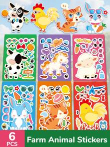 beartale 6 Sheets Make Your Own Farm Animals Stickers, Make A Face Stickers, Fantasy Farm Animals DIY Craft Stickers, Party Favor Supplies Crafts, Quiet Stickers, Travel Toy, Party Bag Fillers, Quiet Activity For Travel, Classroom, Holiday Gifts, Early Educational Toys, Classroom Toys,Student Stationery, Halloween/Back To School Gift For Youngsters, Adults, Christmas Gift