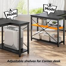 48" L-Shaped Gaming Desk With Storage Shelves, Power Outlets & Side Bag Corner Computer Desk For Small Spaces, Black - View 8