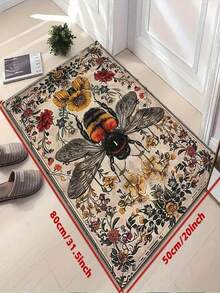 1pc New Vintage Bee Pattern Doormat, Suitable For Living Room, Bedroom, Indoor - Machine Washable - Flannel Material, Delicate Wrap, Skin-Friendly, No Pilling, Slightly Water-Resistant Easy Care, Odorless - Ideal For Home Decor, Room Decoration