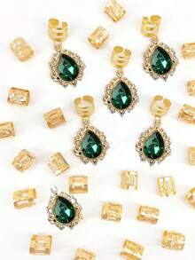 5 chiếc mặt dây chuyền hình giọt nước rỗng đính đá nhiều màu sắc, phụ kiện trang sức tự làm, kẹp tóc trang trí, càng cua, kẹp tóc, ghim cài tóc. - Vàng (kim cương giả màu xanh đậm) - Xem 4