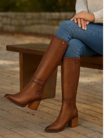  Moramora Bota de caña larga para mujer color café