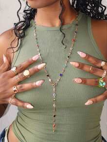 1pc Gold-Color Y-Shape Necklace With Faux Pearl For Party, Annual Meeting, Vacation Decorative Accessory - Multicolor - View 12