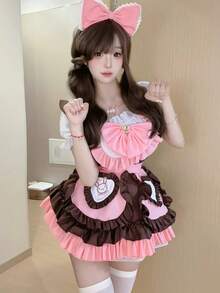 1 件可爱兔子和卡哇伊猫洛丽塔女仆装，动漫角色扮演服装适合拍照或角色扮演 - 彩色 - 查看 2