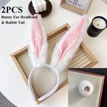 朱迪·霍普斯服装耳朵和尾巴套装，兔子军官角色扮演头带带尾巴，毛绒动物耳朵头带，适合万圣节派对 - 彩色 - 查看 6