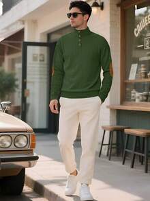 Men's Jacquard Knit Long Sleeve Top, Autumn/Winter Minimalist Stand Collar Undershirt, Solid Color Pullover T-Shirt, Men's Long Sleeve T-Shirt, Holiday Gift For Boyfriend