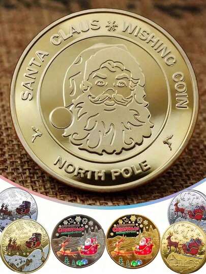 1pc Christmas Lucky Coin Gift Retro Style Santa Wishes Coin, Christmas Commemorative Metal Coin Round Collection Gift