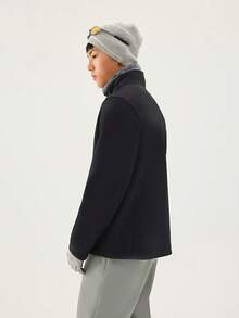 TECTOP Jachetă bărbătească toamnă/iarnă cu căptușeală termică, material elastic, moale și confortabilă, guler înalt cu fermoar, haină pentru drumeții în aer liber