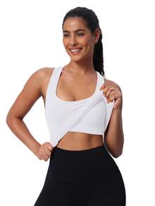 MathCat Seamless Workout Tank Top For Women With Built In Bra, Padded Racerback Athletic Yoga Camisole - White - View 2