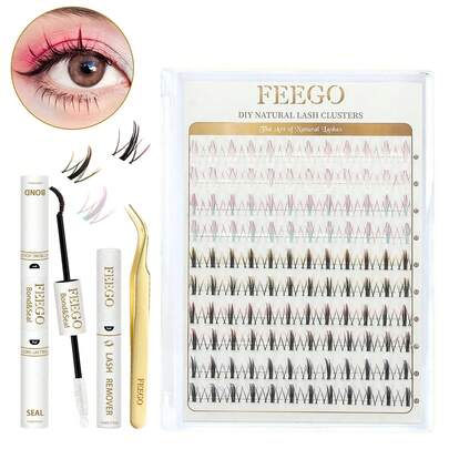 Conjunto de Pestañas Postizas FEEGO de Color Degradado Cloud Imp - 120 Piezas con 5 Colores Degradados, que Incluye Adhesivo de Dos Terminos, Pinzas y Removedor para Estilos de Pestañas Elegantes en Cualquier Evento