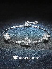 1pc Fashionable Luxury 925 Silver 1.5 Carat Moissanite Bracelet, Suitable For Women To Wear Daily, Party, Wedding, Anniversary, Mother's Day, Valentine's Day Gift