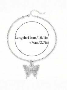 Fashionable Luxury Exquisite Gorgeous Niche Ins Influencer Super Shiny Butterfly Pendant Necklace - Silver - View 5