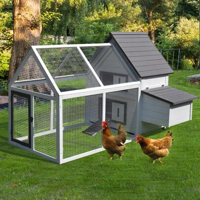 PawHut Wooden Coop Hen House Enclosure Garden With Ramp Run Nesting Box
