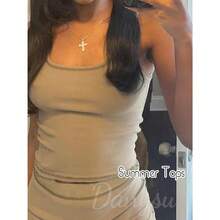Women Rib Tank Top Padded Workout Top Square Neck Crop Tank Fitted Basic Cami Tops - Oat Milk - View 6