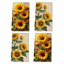 2/4pcs Sunflower Pattern Kitchen Towels, Highly Absorbent And Decorative Dish Cloths, Rags, Napkins, Suitable For Holiday Decor, Cooking, Baking, Housewarming Gifts, And Cleaning, Fit For Kitchen, Bathroom, Toilet