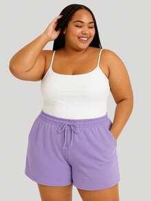 Kit 2 Shorts Plus Size Duna Fabric Women's Comfort, Lightness And Basic Style Everyday - 黑色和淡紫色 - 查看 2