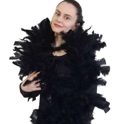 Estola Pluma Cor Preta Boá Para Festa A Fantasia Halloween Carnaval