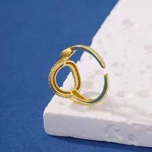 1 قطعة خاتم مفتوح هندسي مجوف من النحاس بطبقة فضية مرصع بزركونيا مكعبة