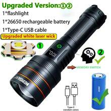 1pc Upgraded High-Power Spotlight LED Flashlight, Rechargeable Type, Adjustable Zoom Focus, Super Bright Tactical Flashlight, Waterproof, 6 Lighting Modes With Memory Function, Suitable For Outdoor Emergency, Camping Equipment, Camping Essentials - As Shown In the Figure - View 6