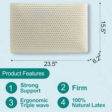 100 Natural Latex Pillow With Removable Cotton Cover Standard Firm Strong Support Premium Latex Bed Pillow For Sleeping Neck Pain Relief Help Head Support For Side Back Stomach Sleeper - Ivory - 查看 7