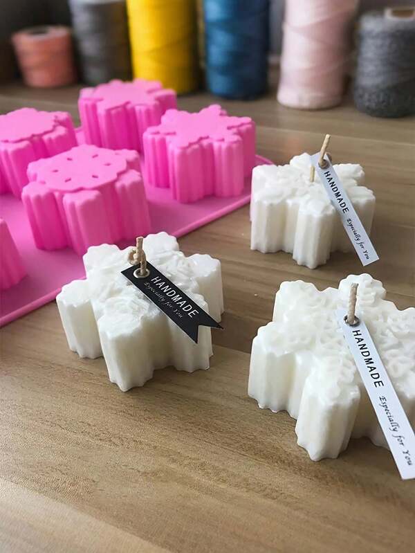 1 Stück Weihnachts-Schneeflocken-Kerzengießform, rosa, blau und grüne Silikon-Kerzengießform für Aromatherapie-Kerzen, Seifenform, DIY-Basteln, Gips-Kerzen-Dekorations-Form, Heimdekoration