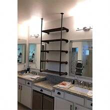 Industrial Wall Mount Iron Pipe Shelf Shelves Shelving Bracket Black Vintage Retro Ceiling Hung Shelf DIY Open Bookshelf Storage For Offcie Room Kitchen 2PcsX5Tier68 Tall 10 Deep Hardware Only - 黑色 - 查看 6