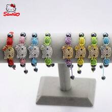 Sanrio Sanrio Hello Kitty Bracelet Cat Head Soft Clay Full Diamond Ball Braided Shambhala Bracelet Crystal Wish