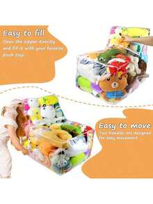 23.62" Large Capacity Sofa Storage Bag, Transparent Doll & Doll Seat Cushion Cover, Washable Durable High Capacity PVC Plush Animal Storage Ottoman, Home Organization (Plush Toys Not Included)