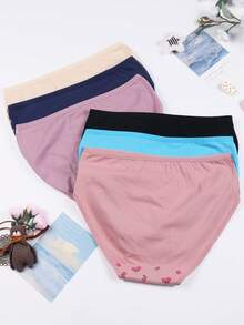 6 Pairs Of Women's Printed Mid-Rise Briefs - Soft, Comfortable And Elegant Daily Underwear, In Navy Blue/Black And White, Beige And Pink Green, Light Blue And Brown Purple, Dark Gray And Multicolor, And Lavender With Flowers | Casual Wear | Premium Fabric - 彩色 - 查看 2