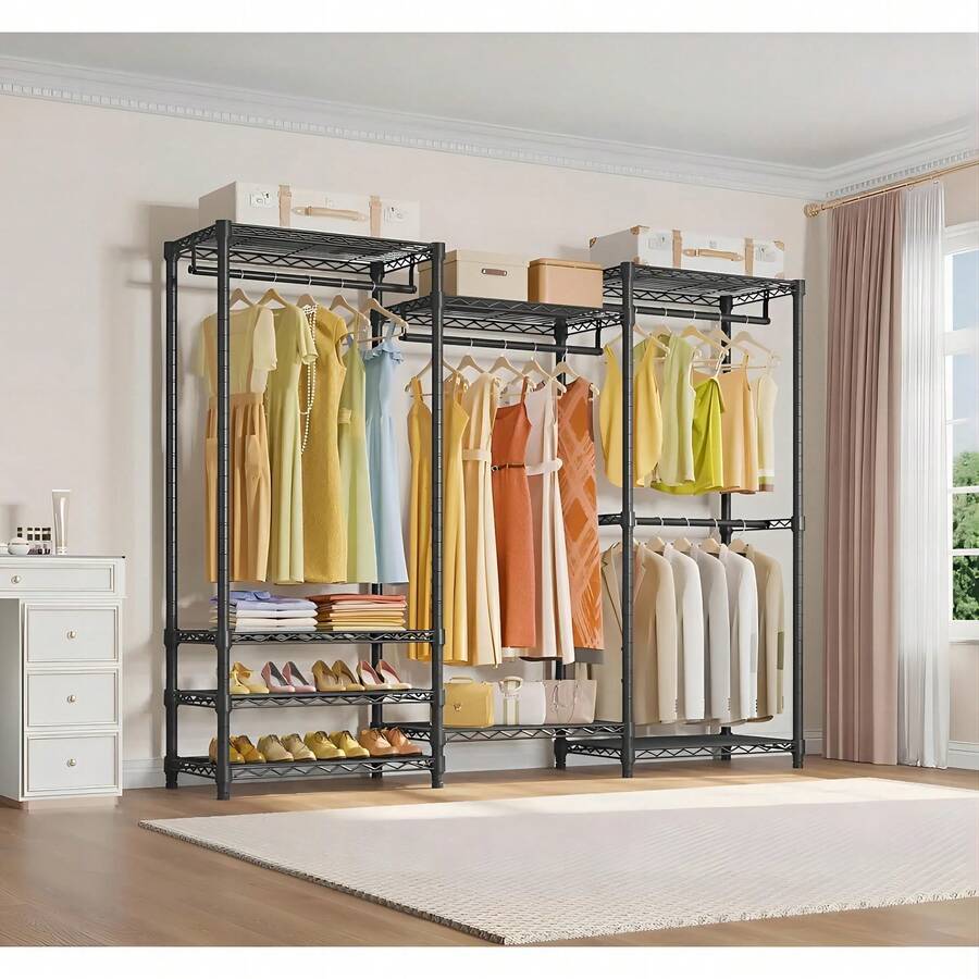 Muebles Para cuarto Metal Organizador Para Closet, Ajustable Rack Percheros Ropa - Negro - Ver 1