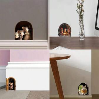 1PC 3D Mouse Hole Wall Sticker, Cute Mouse Peeping Design Wall Decal, Removable PVC Sticker For Home Living Room Bedroom Kitchen, Decorative Wall Stickers Room Decor Wall Decor Stickers Home Decor Christmas Decorations Christmas Christmas Decorations Home
