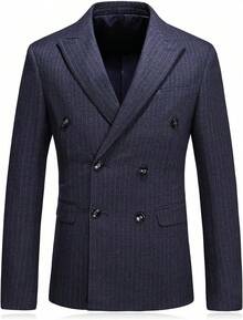 KUDORO Mens Suits 3 Piece Suit Double Breasted Pinstripe Suit Formal Wedding Tuxedo SuitChristmas 205A - 深灰色 - 查看 4
