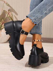 Sapatos femininos Foot Flair (modelagem pequena) estilo Mary Jane com plataforma, salto alto grosso e tira no tornozelo, estilo gótico lolita Y2K, oxford clássico e confortável para uniforme escolar. - Preto fosco - Ver 4
