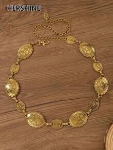 Hershine Women's Western Metal Conch Belt Cowboy Dress Chain Belt Cowboy Country Concert Clothing Accessories Waist Chain Fall, Autumn, Halloween,Daily Use Halloween Summer, School Fall, Autumn, Halloween - Gold - View 9