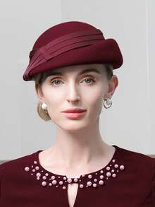 HIMESPORT Elegant Wool Felt Beret Hat - French Millinery Wedding Cocktail Cap For Women With Ribbon, Perfect For Formal Church, Tea Party & Formal Occasions - Solid Color - View 14