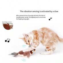 USB Rechargeable Flapping Bird Cat Toy (Non-Flying), Touch Activated Interactive Cat Exercise Toy Suitable For Cats, Small Dogs And Other Pets, Realistic Bird Design - Brown - View 8