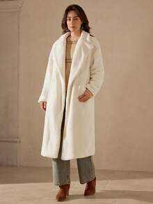 Wildy Lapel Neck Drop Shoulder Teddy Coat For Winter