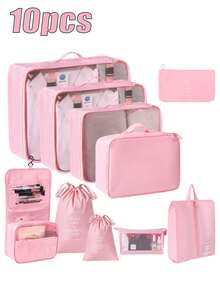 7/8/9/10pcs Travel Packing Cubes, Compression Organizer Bags, Luggage Organizer, Clothing Storage Bags Set, Includes: Cosmetic Bag, Waterproof Multi-Function Organizer, Garment Bag, Holiday Travel Essentials, Shoe Bag, Foldable Storage Box, Collapsible Underwear & Socks Organizer, Travel Packing Cubes, Luggage Organizer