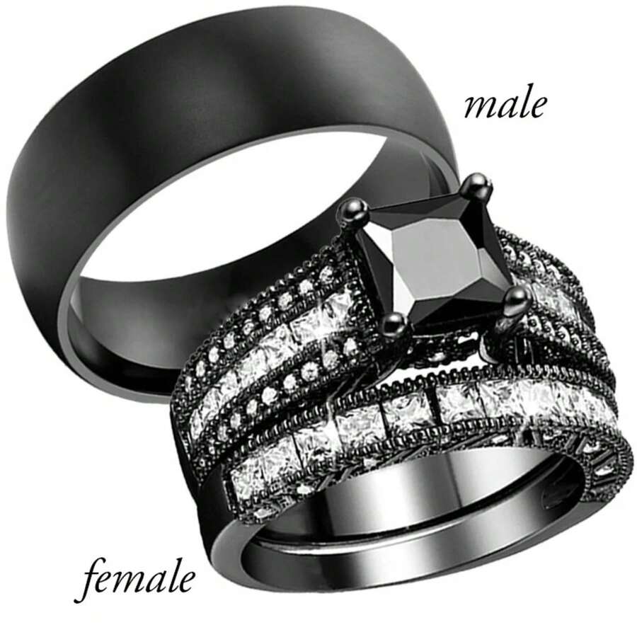1pc Fashion Jewelry Couple Rings For Lover's Charm Women Rhinestones Artificial Zirconia Rings Set Fashion Stainless Steel Men Black Ring Wedding Anniversary Gift - Nữ giới - Xem 1