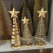 1/3 buc. Mini brazi de Crăciun aurii - Piesă centrală vintage de sărbători în formă de sticlă, pentru sufragerie și dormitor, decorațiuni elegante de masă cu bază stabilă, măiestrie sofisticată pentru casă, birou, petrecere - Accent festiv pentru casă, decorațiuni de Crăciun din fier, aranjament de masă, recuzită pentru decorarea bradului de Crăciun, decor pentru casă, decor pentru cameră