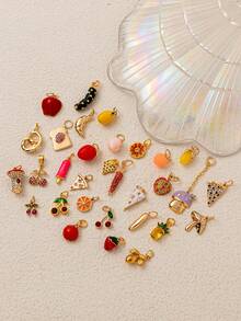 1pc时尚仿食物系列面包披萨樱桃柠檬草莓菠萝葡萄蘑菇苹果黄瓜DIY吊坠，镀18K金，DIY首饰配件项链配件、手链配件、钥匙扣配件，轻松搭配，适合日常休闲节日作为精美的护身符吊坠佩戴，适合送给妻子和母亲。 - 彩色 - 查看 3