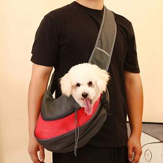 Bolso bandolera transpirable de malla para mascotas para todas las estaciones, portátil y adecuado para viajes y paseos, para gatos y perros