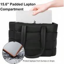 Tote Bag For Women Puffer Quilted Handbag With Compartments Lightweight Puffy Shoulder Bag For Travel Work Gym - 黑色 - 查看 5