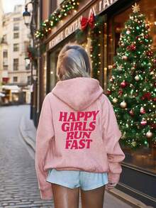 Inspirational Slogan Design, Tween Girls Casual Personalized Funny Letter Print Thick Hooded Long Sleeve Sweatshirt, Kids Autumn/Winter Hoodie