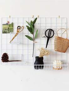 2 件金属墙网格板，带篮子、架子和挂钩 - 黑白线材整理架，适用于照片展示、家居、办公室和厨房装饰、网格墙板展示 - 均碼 - 查看 3