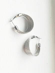 一对欧美时尚几何圆形纹理多层复古耳环，适合节日佩戴 - 金黃色耳環款 - 查看 7