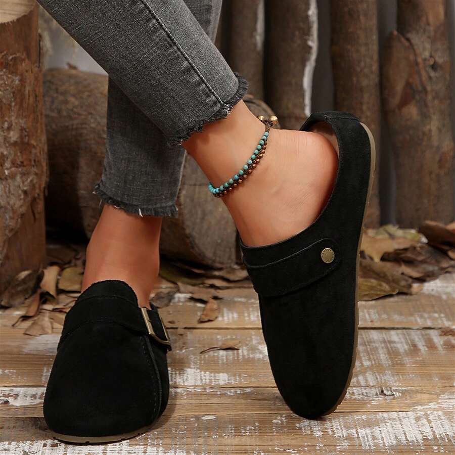 Womens Casual Easter Shoes Flat Loafers Summer Simple Metal Decor - Black - View 1