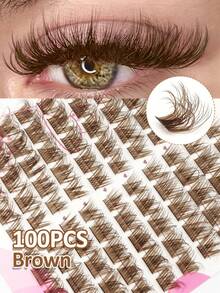 Rikuaild 100pcs D-Curl Colored Lightweight Fluffy Brown False Eyelashes, 3D Fluffy Wispy Brown Cluster Fake Lashes, Single Strand Brown Eyelash Extensions, Natural Brown Makeup, Soft Individual Lashes, DIY Eyelash Extension - D - 查看 1