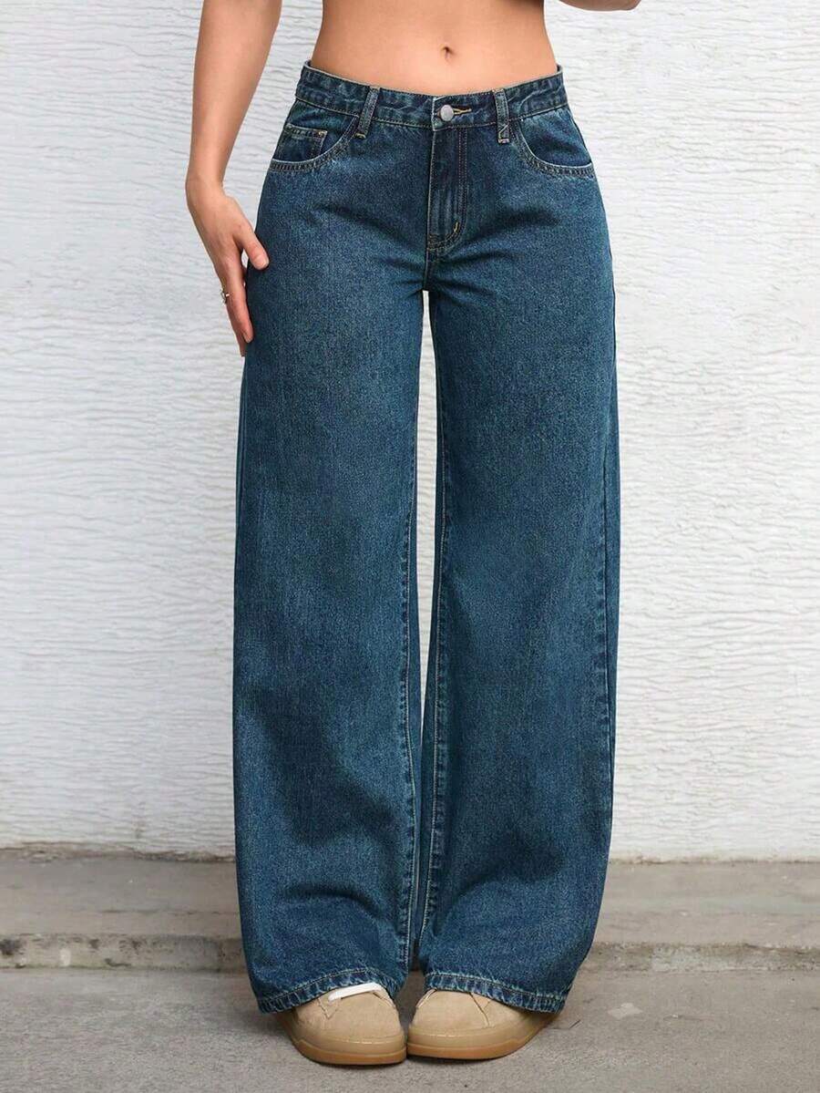 Teen Girl Plain Pocket Casual Fashion Versatile Jeans