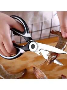 1/2pcs Matte Silver Straight Handle Multifunctional Stainless Steel Kitchen Scissors, Detailed With Thickened Blades, Lever Structure For Easy Cutting, Includes Bone Cutter, Suitable For Cutting Chicken/Fish Meat, Baby Food Preparation, Ideal For Home Kitchen, New Moms, Daily Cooking, Holiday Meal Prep, Spring & Autumn Ingredients Processing